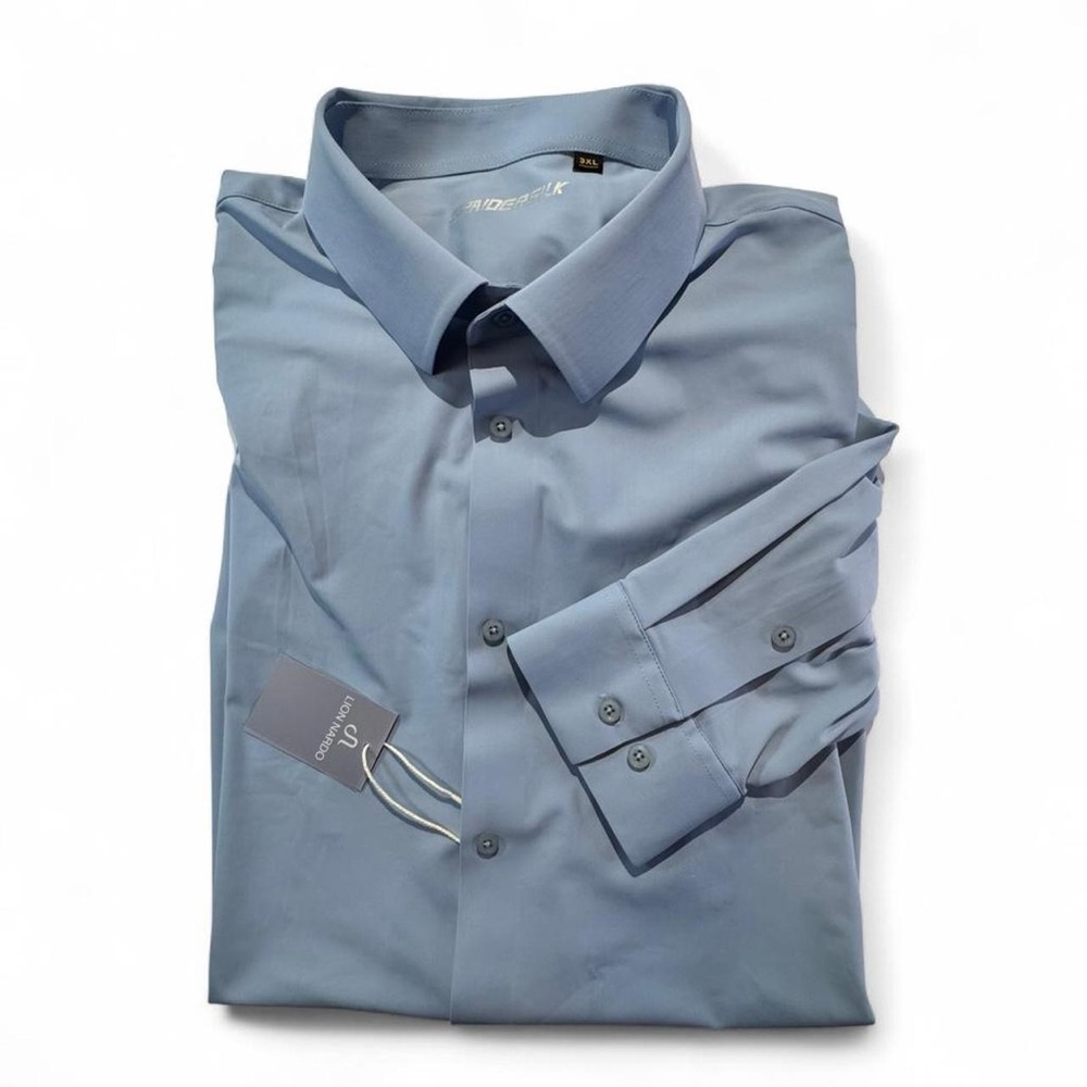 Lion Nardo Spider Silk Stretch Performance Dress Shirt Blue 3XL NWT Classic